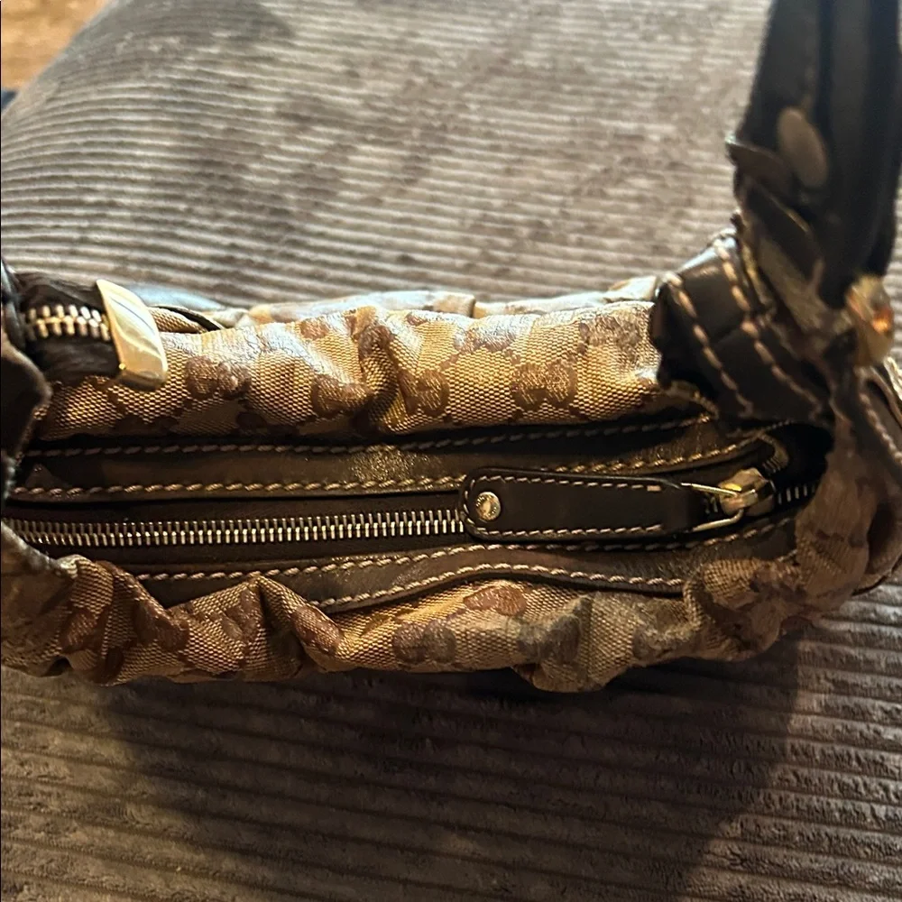 Gucci Crystal Tan & Dark Brown Monogram Hobo Shoulder Bag - Picture 7 of 16